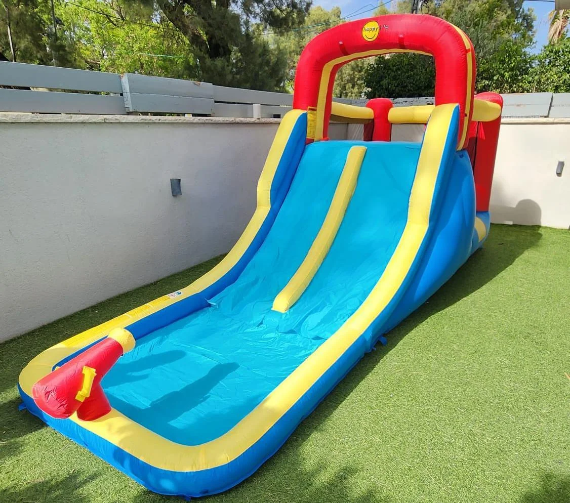 מתנפח מיני מגה כחול, אדום וצהוב עם מגלשה